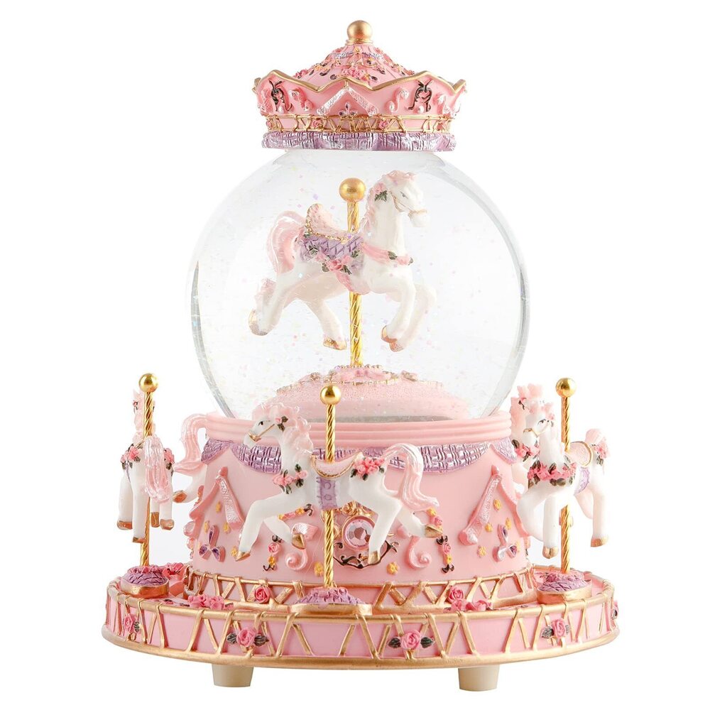 7003 Carousel Snow Globe Music Box: Crystal Ball Music Boxes with Color